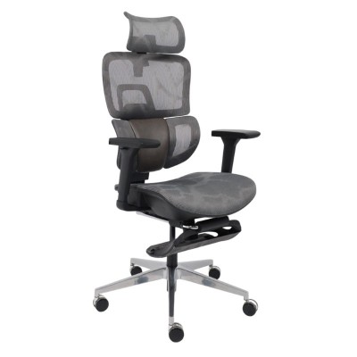 Кресло поворотное ENIGMA, серая сетка/алюминий (с подставкой для ног), коллекция AKSPRIME